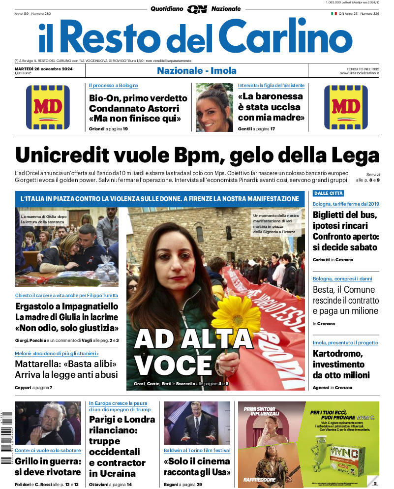 Prima-pagina-il resto del carlino-edizione-di-oggi-20241126